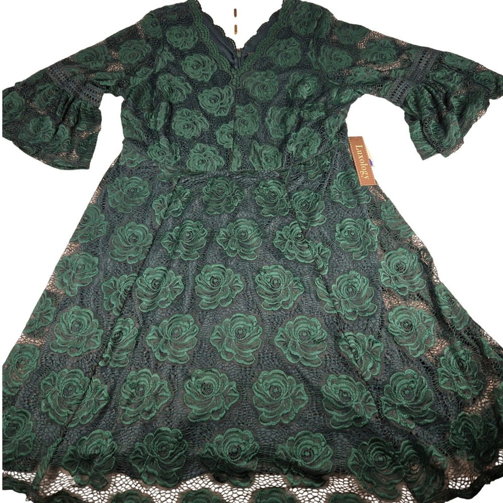 Luxology Pine Green Floral Lace Bell Sleeve Dress 24W NWT 5760600X